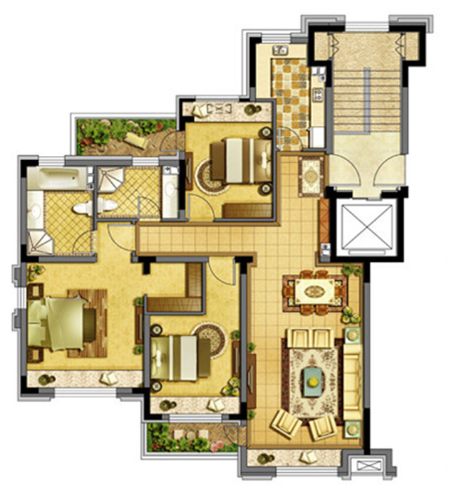 金地铂悦-126㎡-大连业之峰装饰